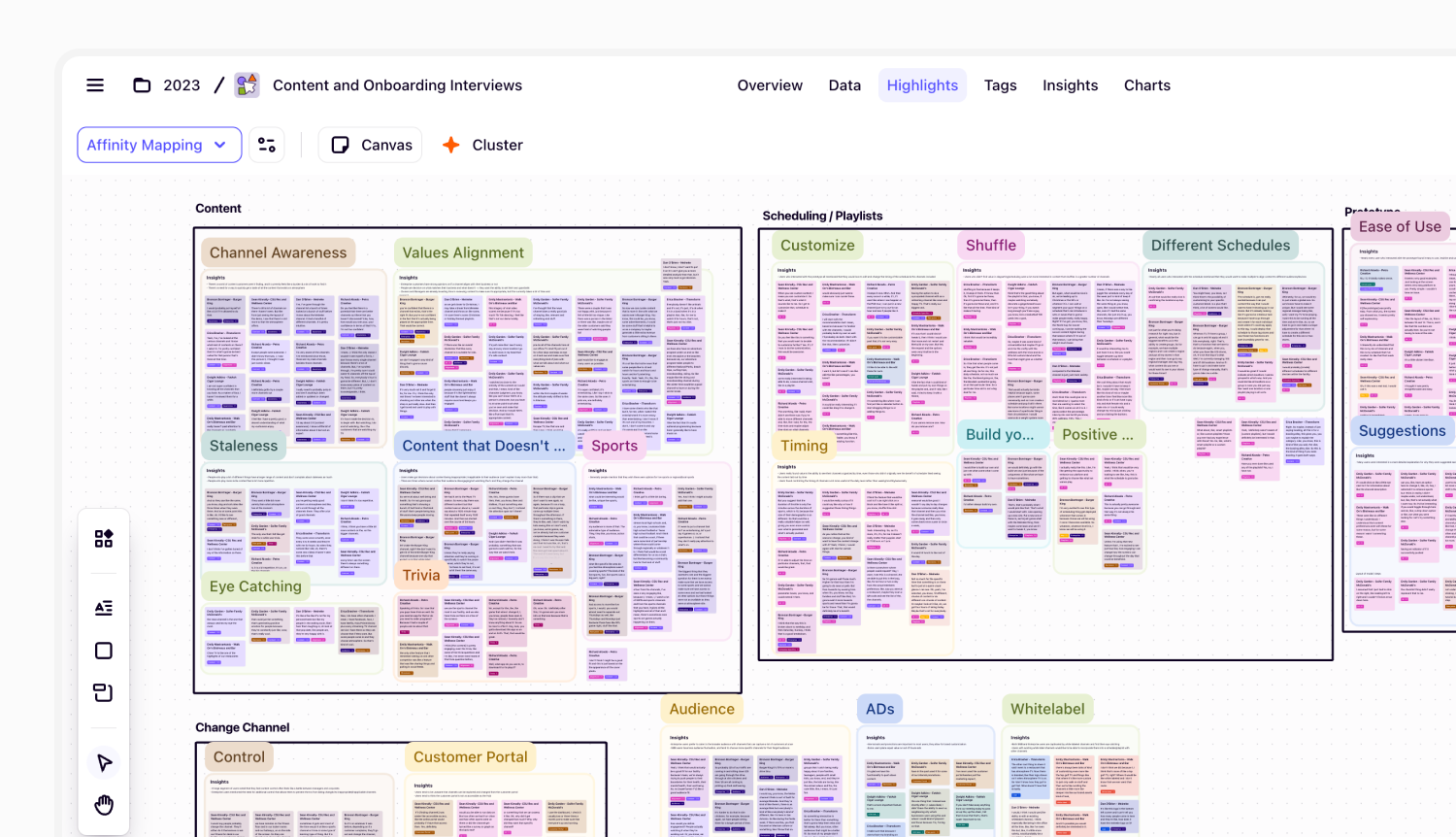 Dovetail diagram of key quotes and themes