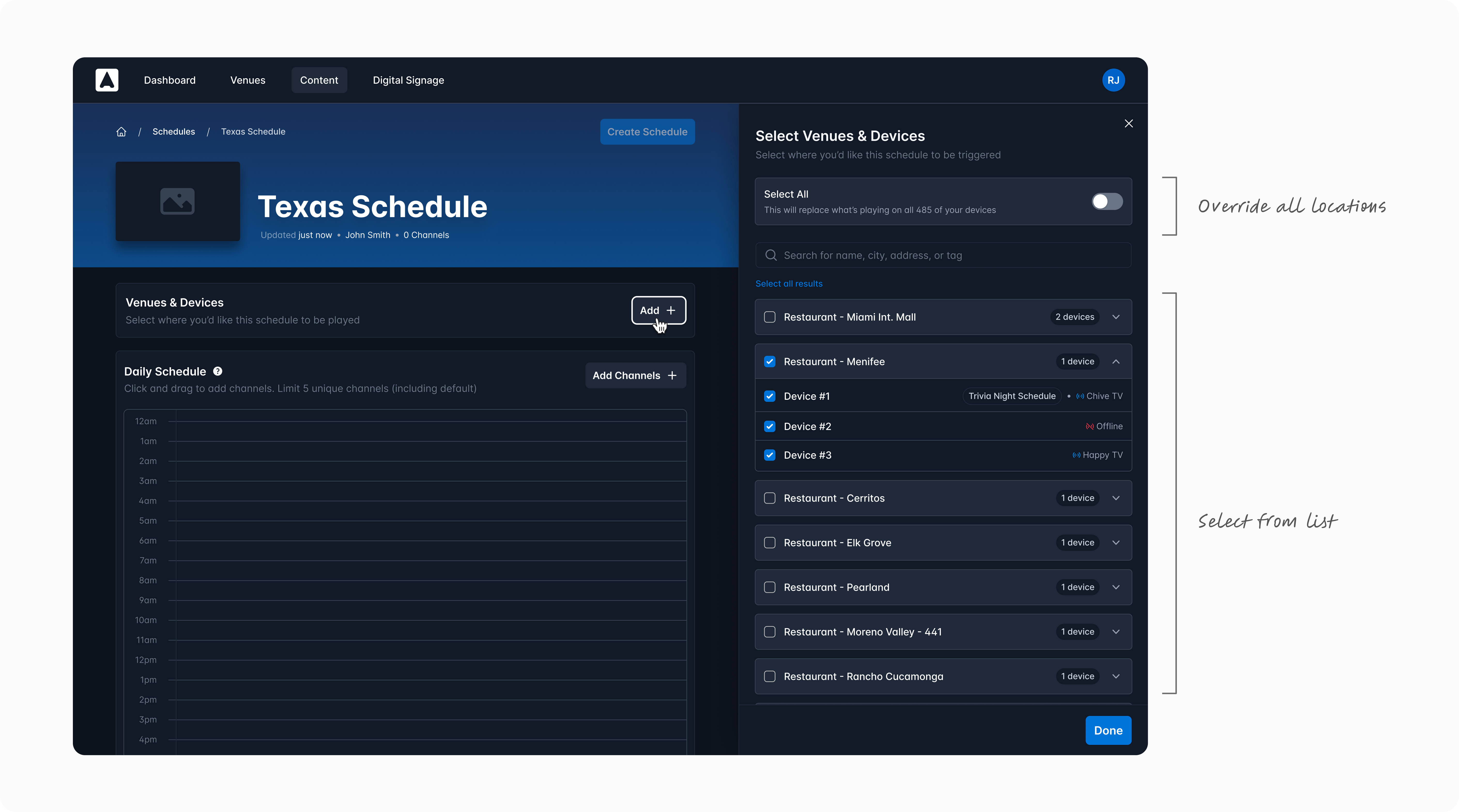 Adding venues to the schedule